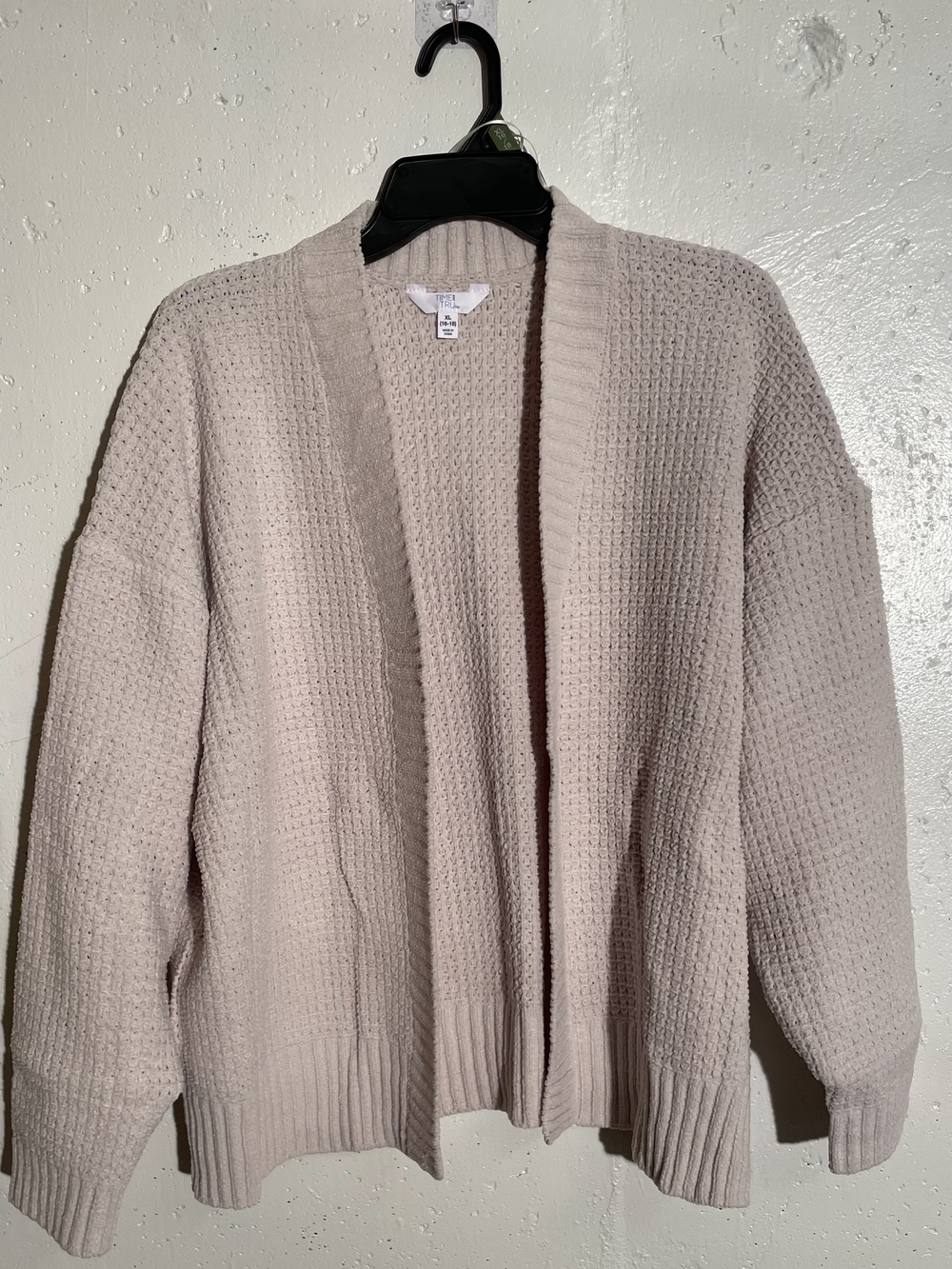 Time and Tru Open-Front Waffle Knit Cardigan - Light Blush